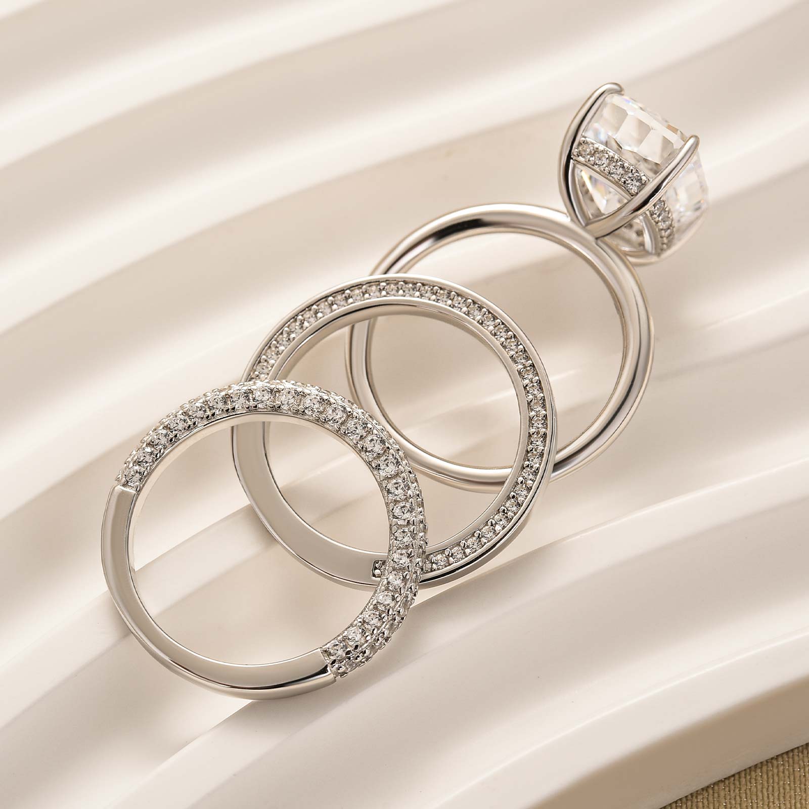 3PC Wedding Sets 6.5Ct Elongated Cushion Cut Wedding Ring Set With Classic Wedding Bands - louilyjewelry