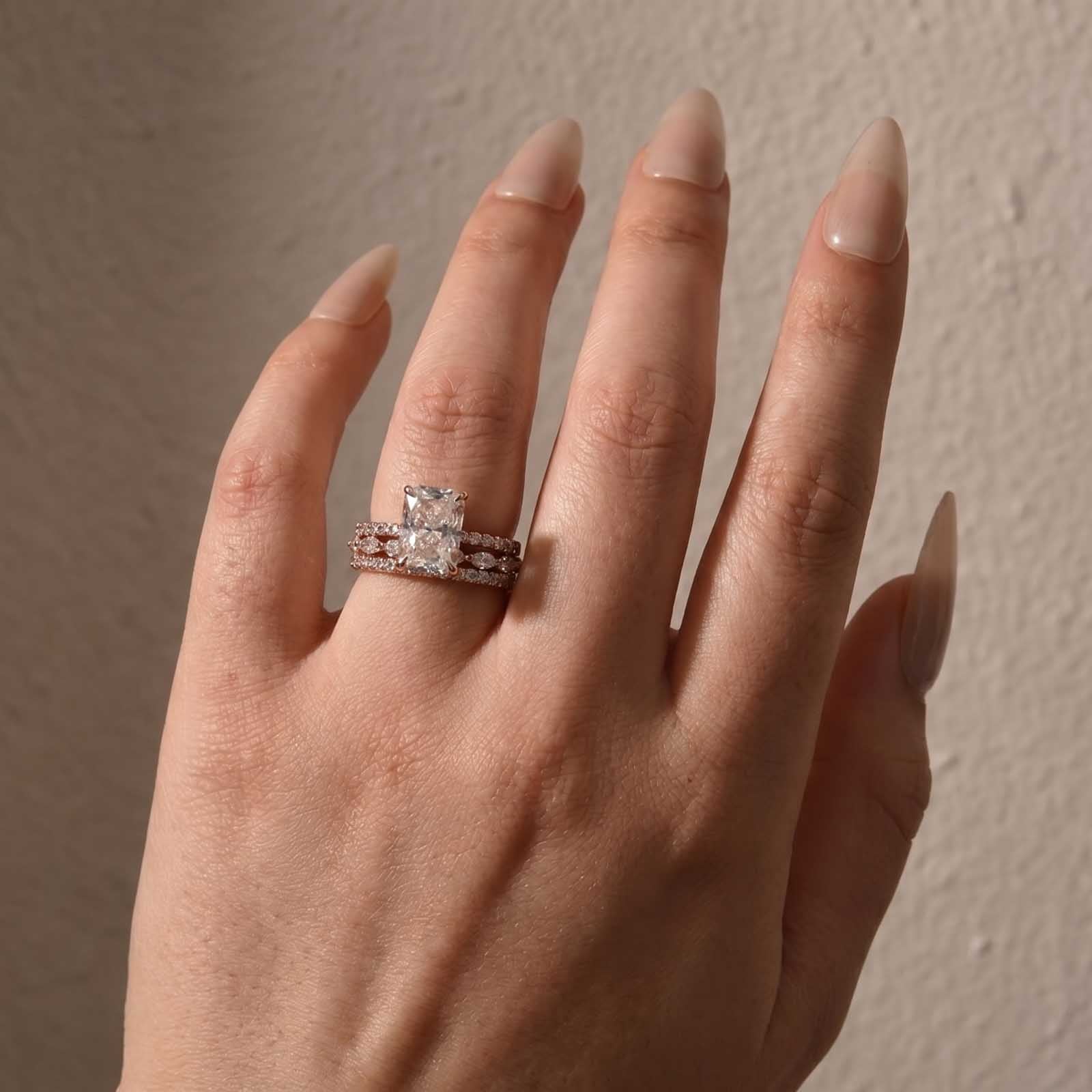 S925 3.5Ct Radiant Cut 3PC Wedding Ring Set Stackable Rings For Everyday Wear