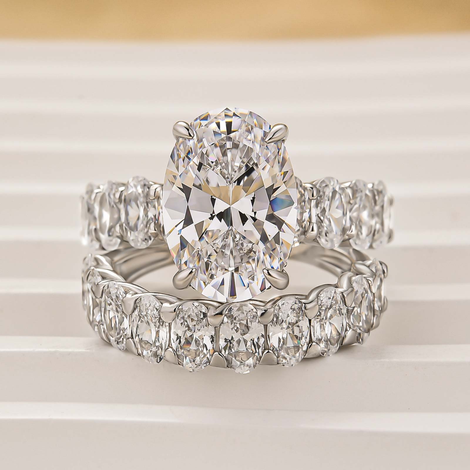 2PC 4.5Ct Wedding Ring Set Oval Cut Simulated Diamond Engagement Ring With Oval Cut Wedding Band