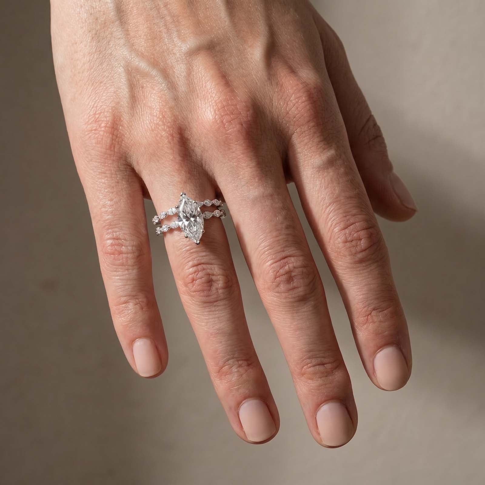 S925 3.0Ct Marquise Cut Engagement Ring & Matching Wedding Band Stackable Ring Sets in Sterling Silver
