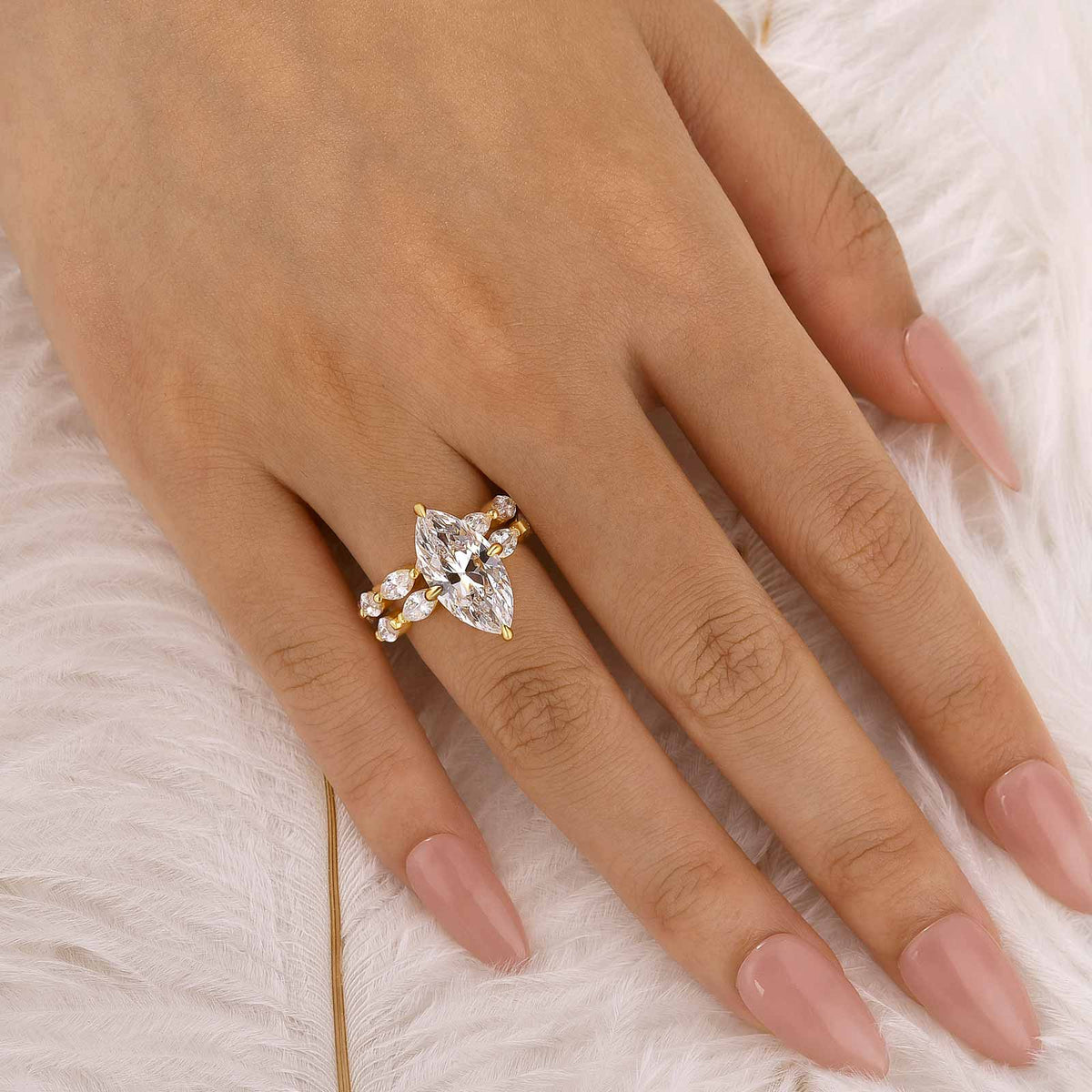 S925 2PC 4.0Ct Marquise Cut Engagement Ring & Half Eternity Matching Band