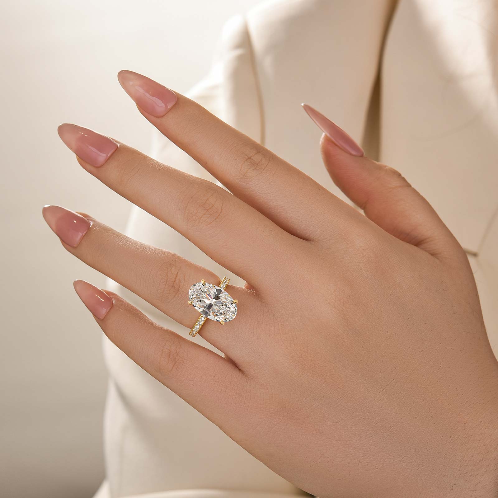 5.0Ct Oval Cut Hidden Halo Engagement Ring In Sterling Silver - louilyjewelry