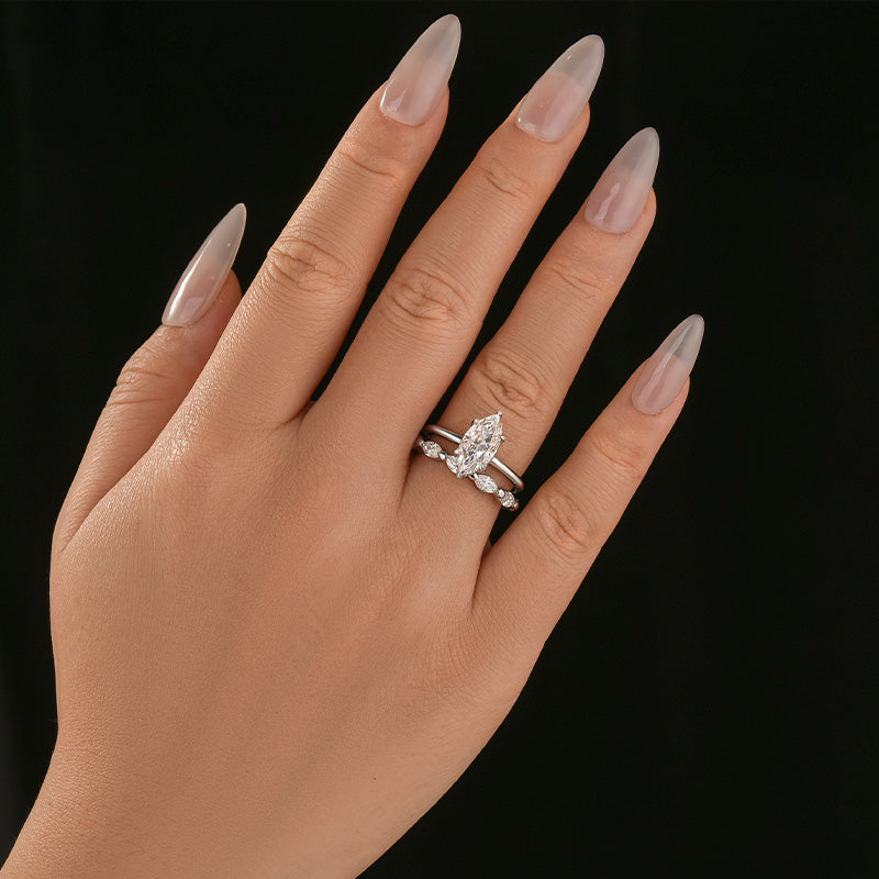 Moissanite 2.0Ct Solitaire Marquise Cut Engagement Ring with Wedding Band