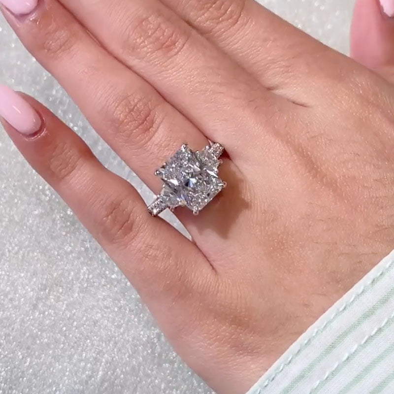 4.5Ct Radiant Cut Three Stone Yellow Gold Promise Ring Engagement Ring In Sterling Silver