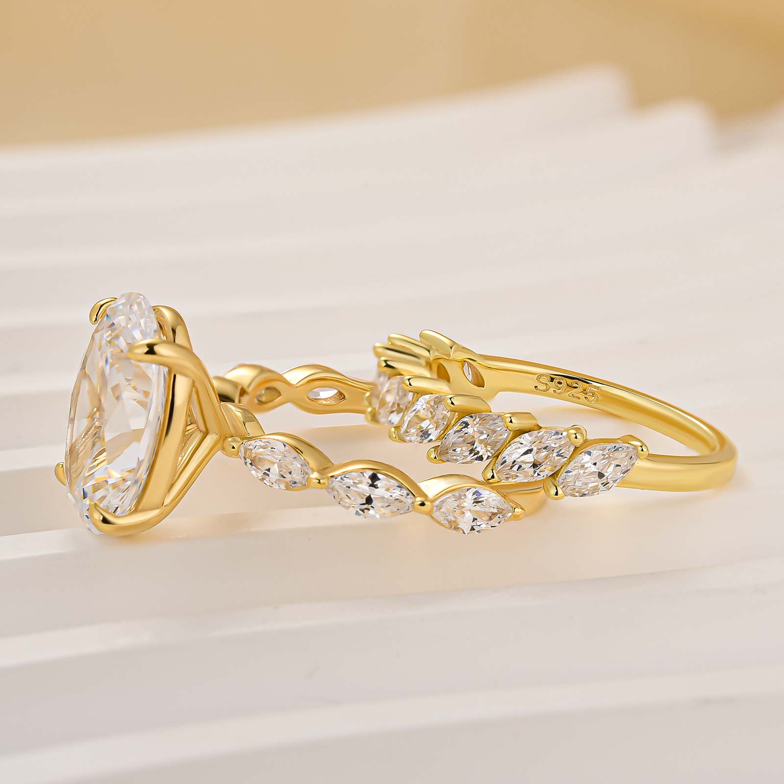 Classic 4.5Ct Oval Cut Wedding Ring Set With Marquise Cut Wedding Band