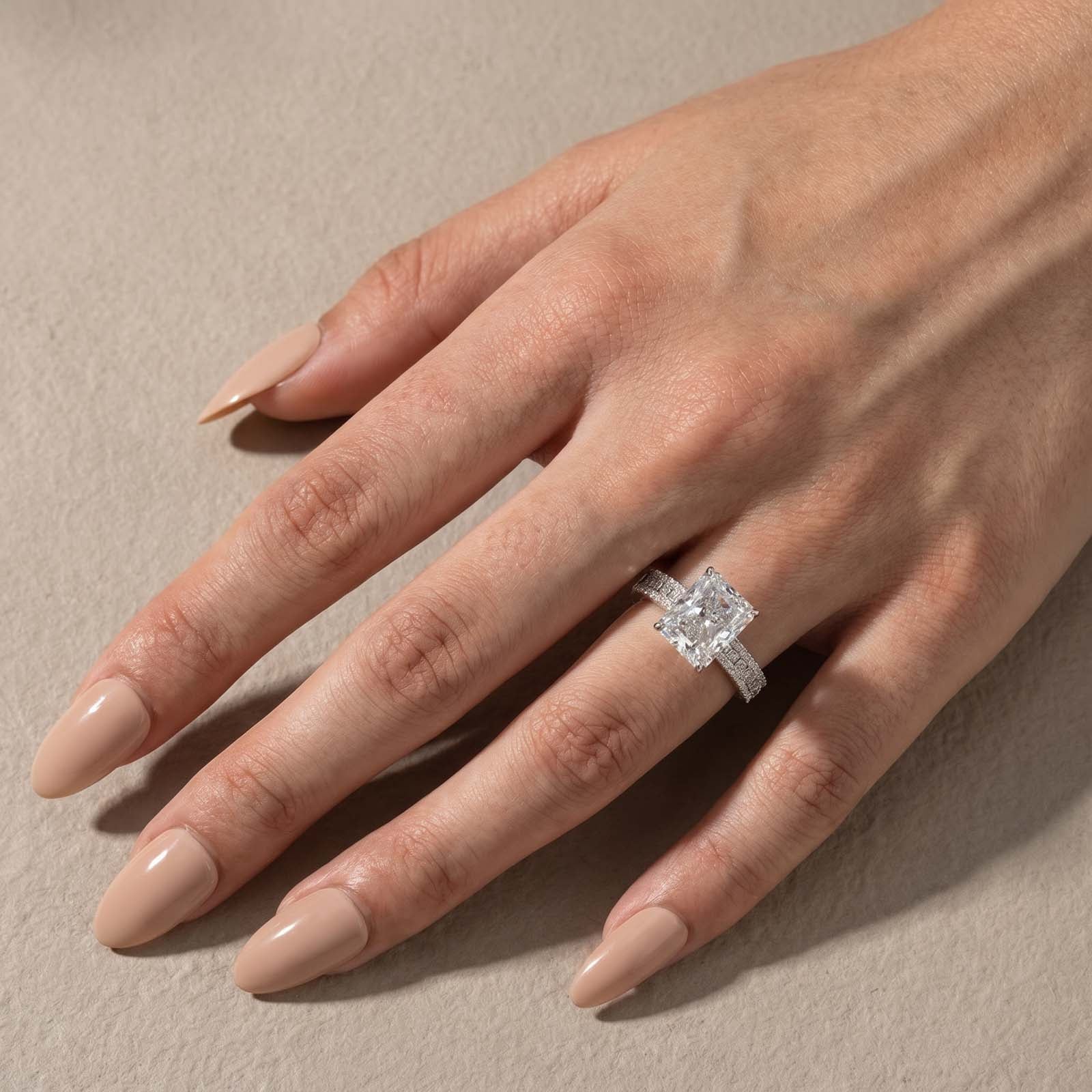 S925 4.0Ct Radiant Cut Pave Engagement Ring for Women in 18K White Gold Plated Sterling Silver