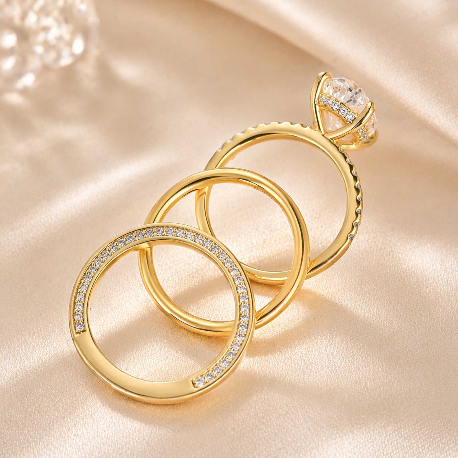 S925 4.0Ct Classic Oval Cut Engagement Ring In Sterling Silver with Simple Wedding Band