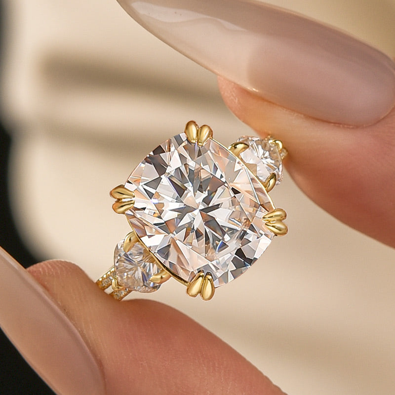 S925 6.0Ct Cushion Cut Three Stone Engagement Ring Simulated or Moissanite Diamond Bridal Rings For Women