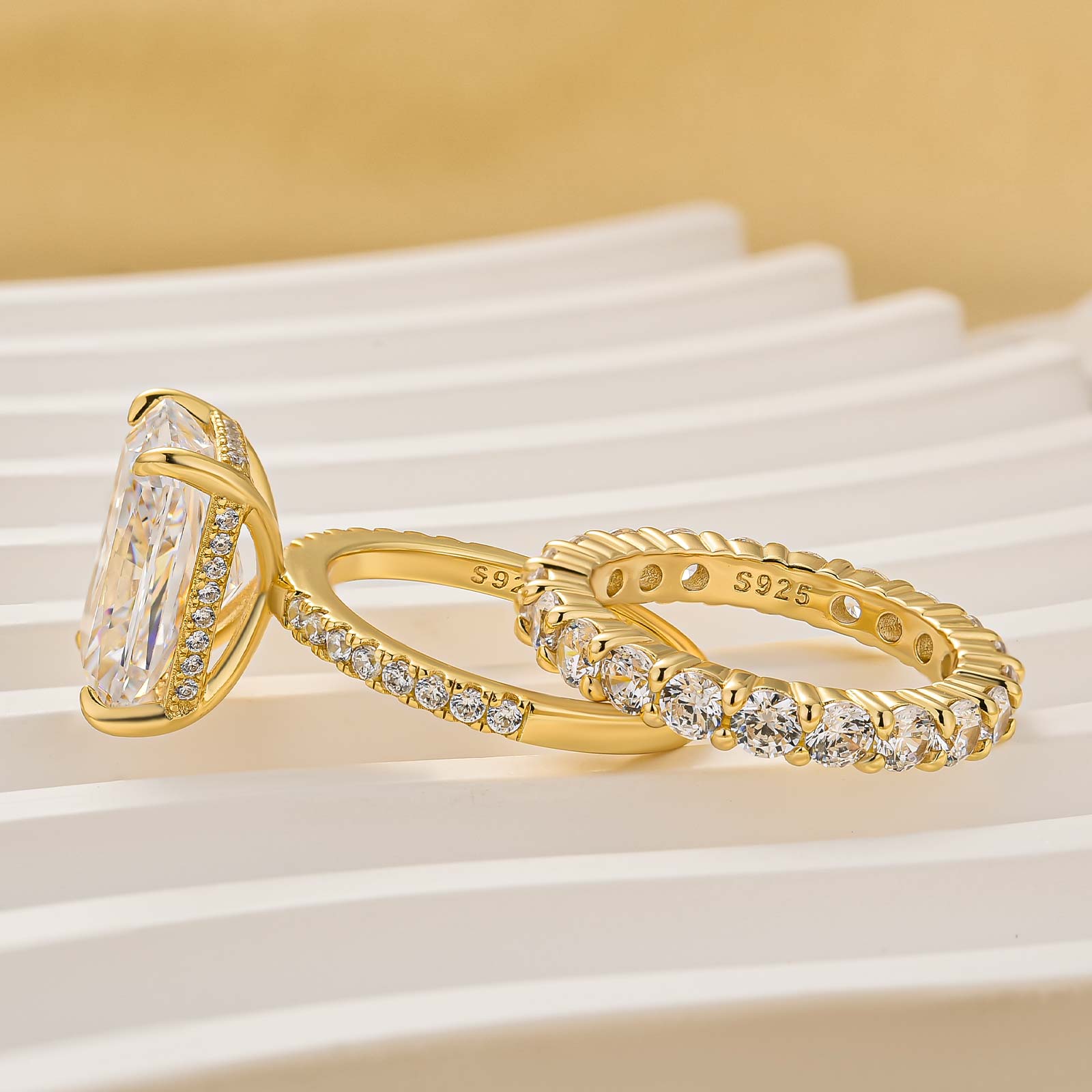 2PC Wedding Ring Set 7.0 Carat Radiant Cut Engagement Ring With Round Cut Wedding Band In Sterling Silver