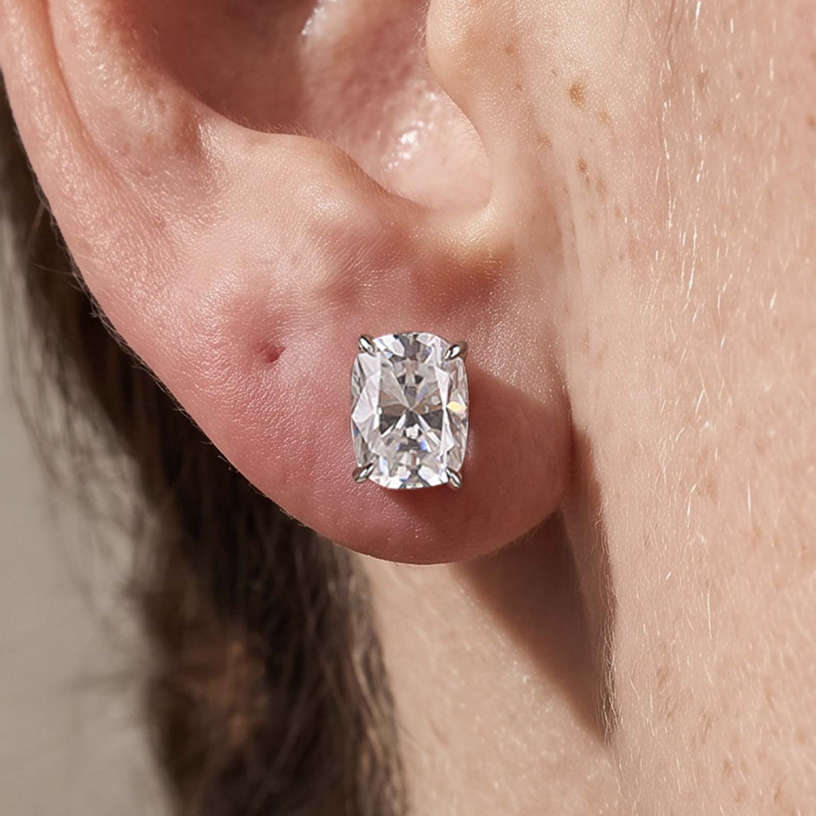 S925 Moissanite 2.0Ct*2 Cushion Cut Stud Earrings Travel Earrings For Women