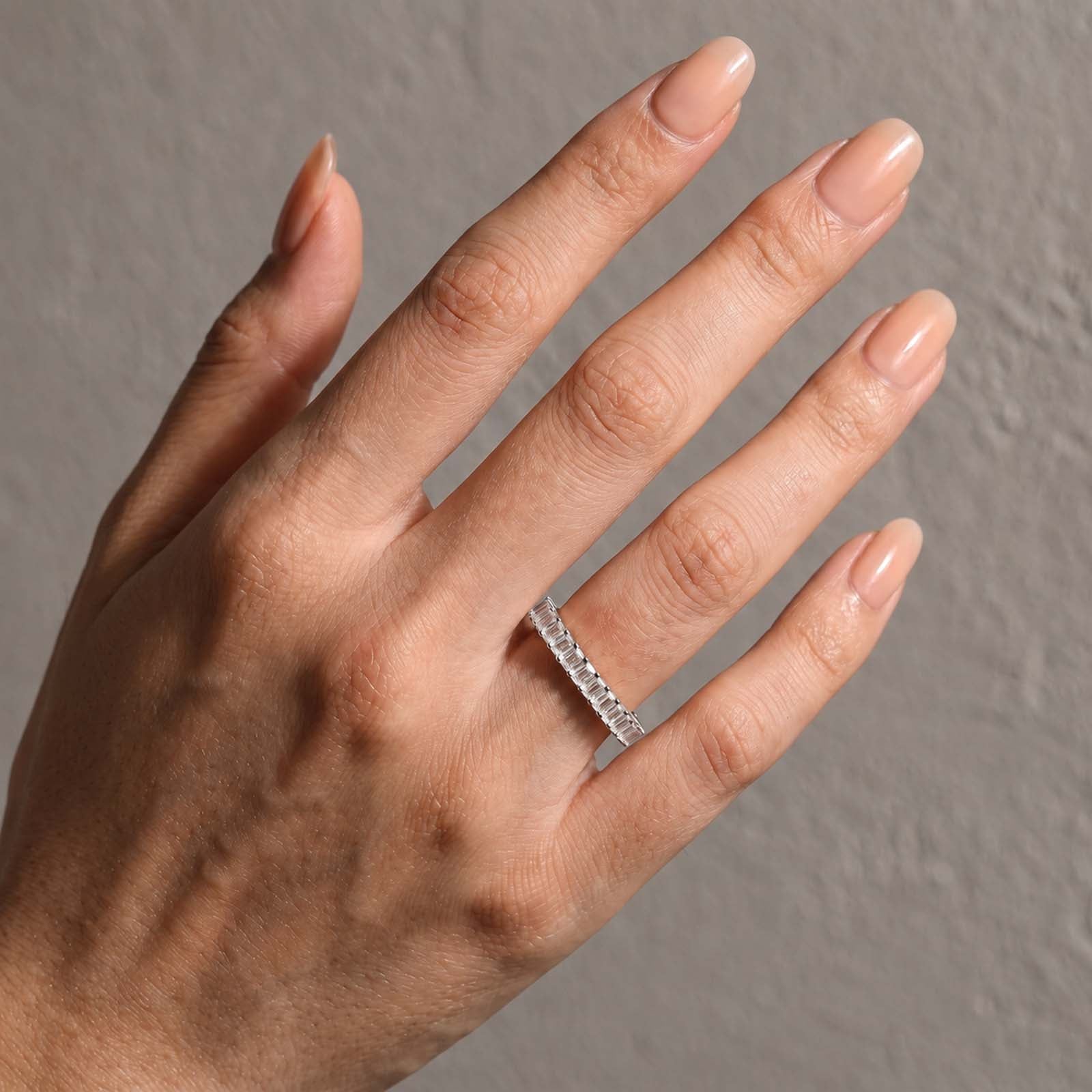 S925 2.25Ct Emerald Cut Classic Eternity Wedding Band Stackable Ring For Daily Wear