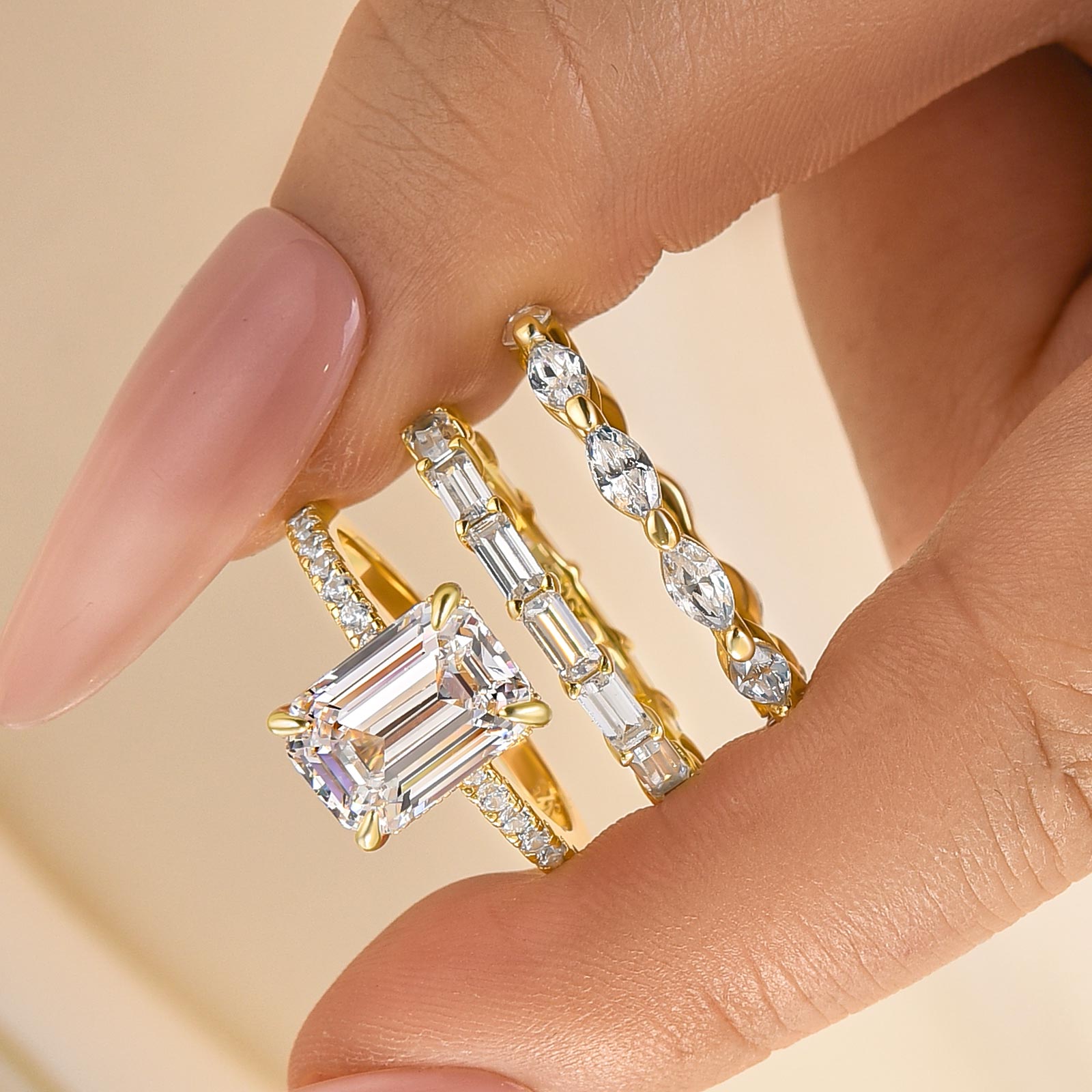 3PC 3.5Ct Emerald Cut Wedding Ring Set Travel Rings