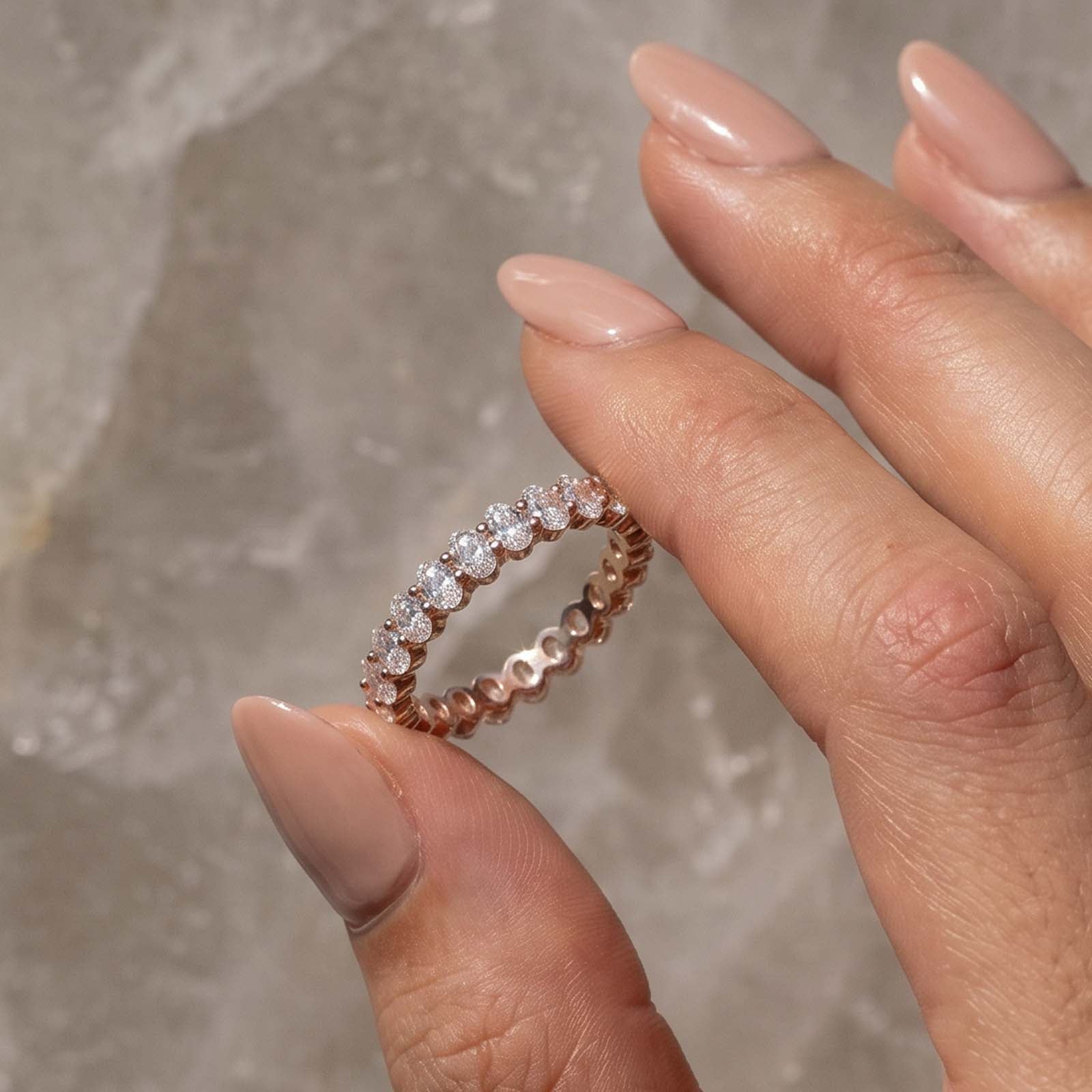 S925 Moissanite 3.0 Ct Oval Cut Stackable Ring Full Eternity Wedding Band for Women