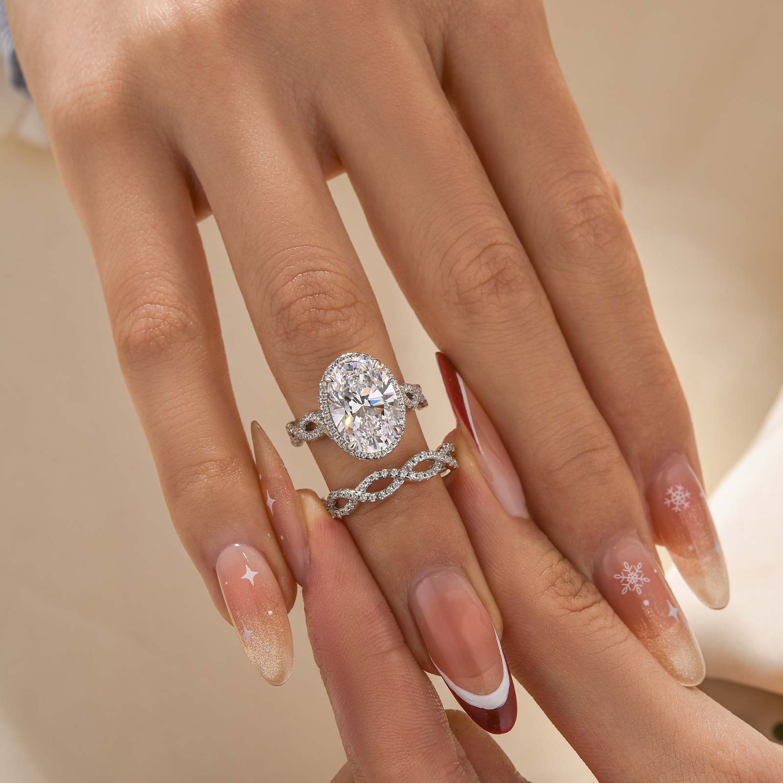 S925 4.5Ct Oval Cut Twist Engagement Ring with Twist Wedding Band - louilyjewelry