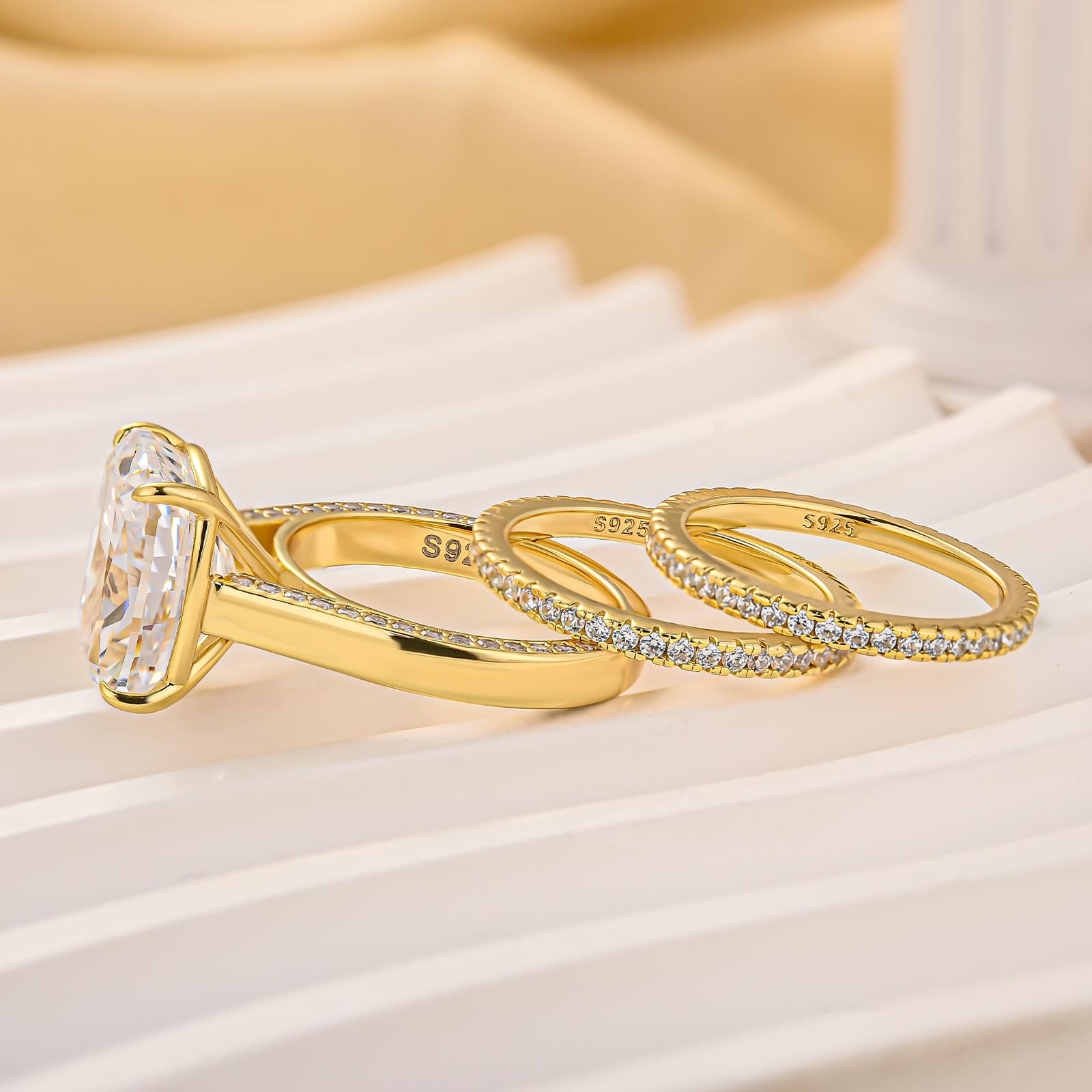 3PC Wedding Ring Set 8.0Ct Cushion Cut Solitaire Engagement Ring With Classic Eternity Wedding Band