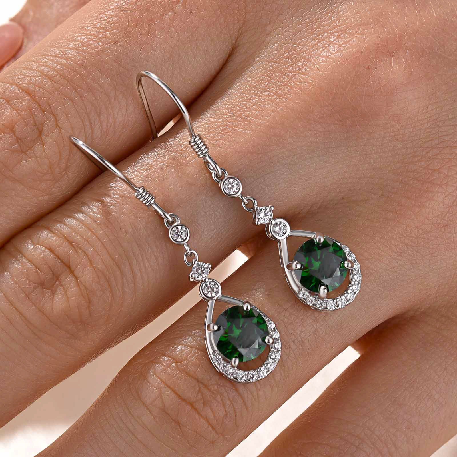 Louily Stunning Round Cut Paraiba Tourmaline Drop Earrings In Sterling Silver