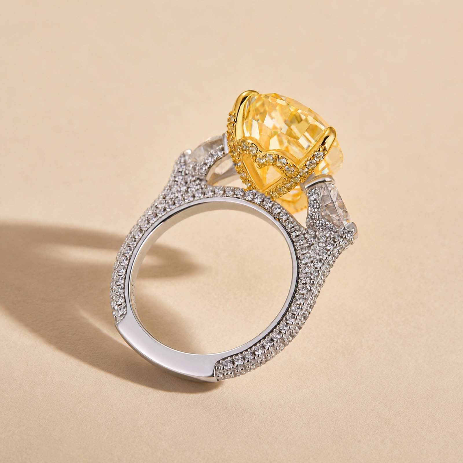 S925 Stunning Pear Cut Yellow/Pink Sapphire Three Stone Engagement Ring