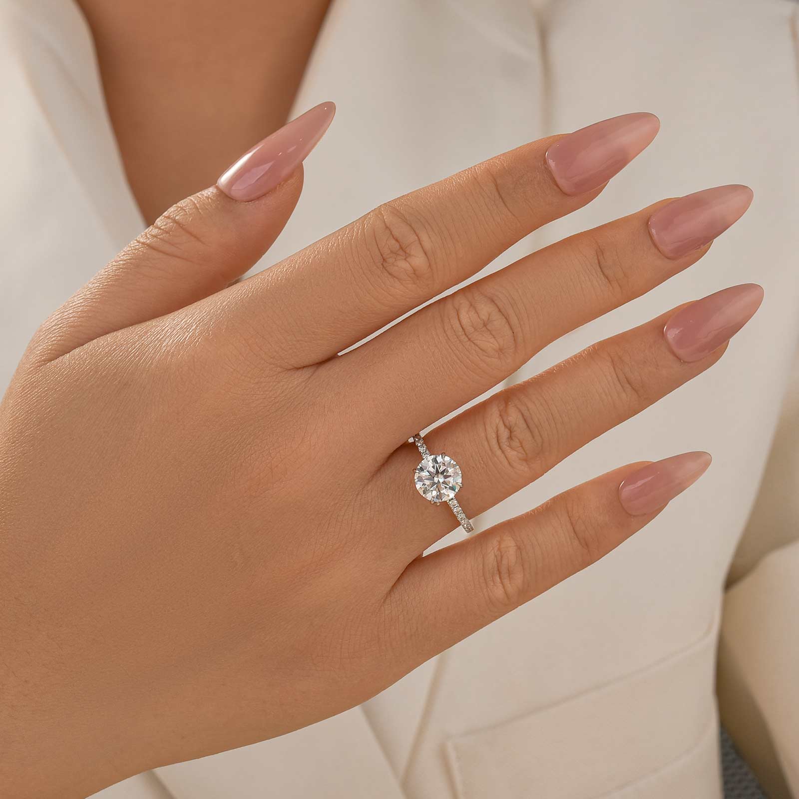 Louily Classic Round Cut Engagement Ring In Sterling Silver