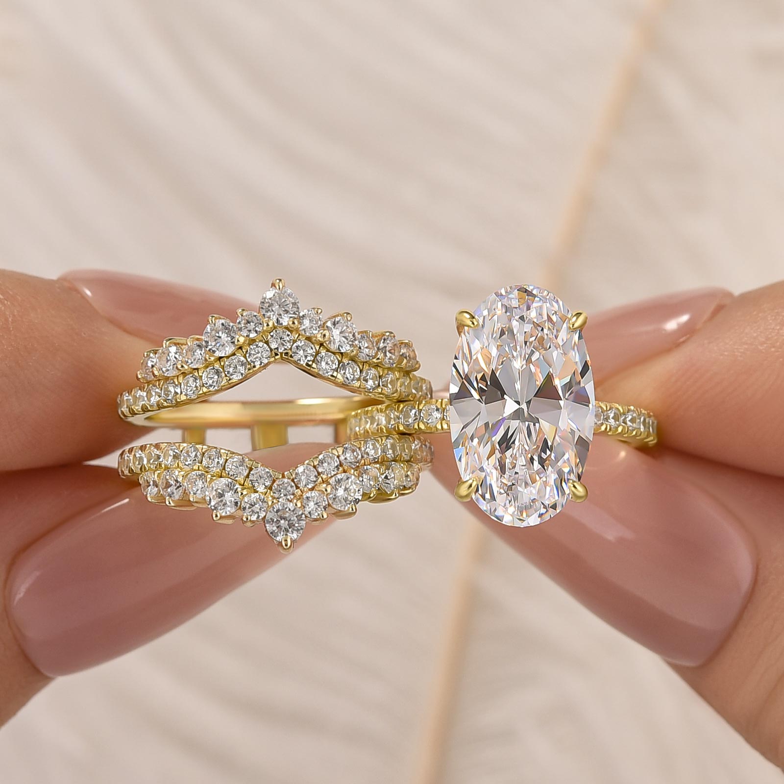 5.0 Ct Oval Cut Vintage Wedding Ring Set With Enhancer Wedding Band In Sterling Silver - louilyjewelry