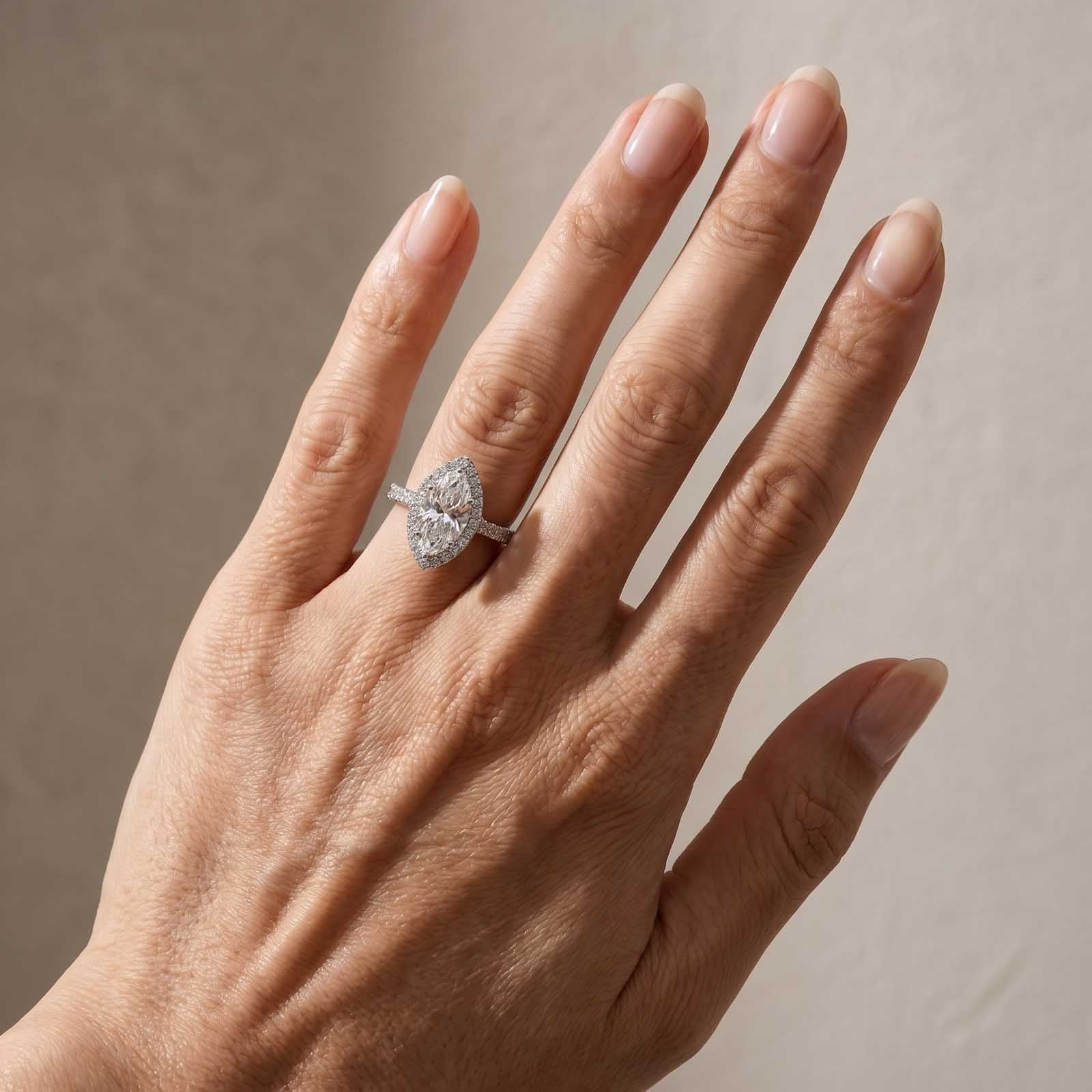 Moissanite 3.0 Ct White Marquise Cut Halo Engagement Ring 925 Sterling Silver Promise Ring For Women