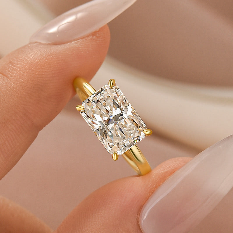 Moissanite 3.5 Carat Radiant Cut Solitaire Engagement Ring In Sterling Silver - louilyjewelry