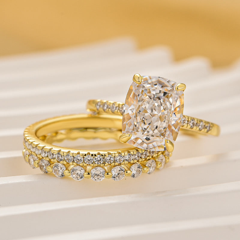 3PC Wedding Ring Set 4.5Ct Cushion Cut Hidden Halo Engagement Ring With Round Cut Wedding Band