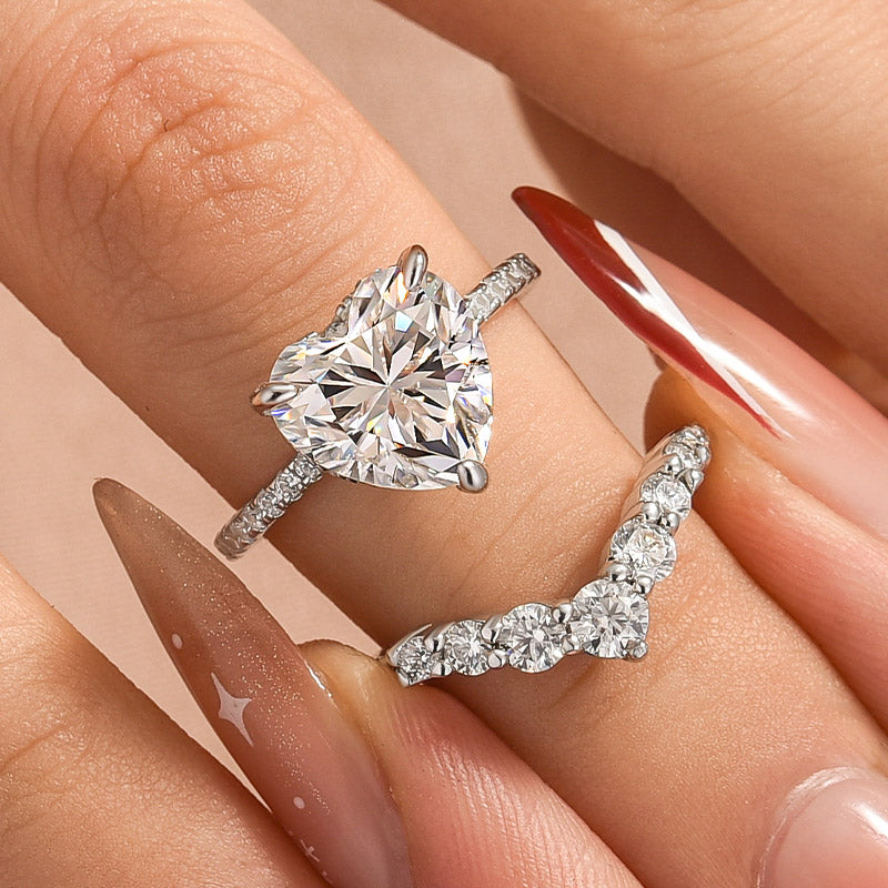 2PC Moissanite 4.0Ct Heart Cut Engagement Ring With Round Cut Wedding Band Wedding Ring Set