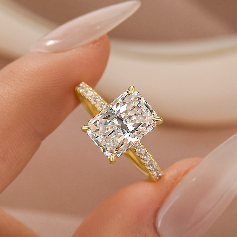 Louily Romantic Moissanite 3.5Ct Radiant Cut Engagement Ring in Sterling Silver