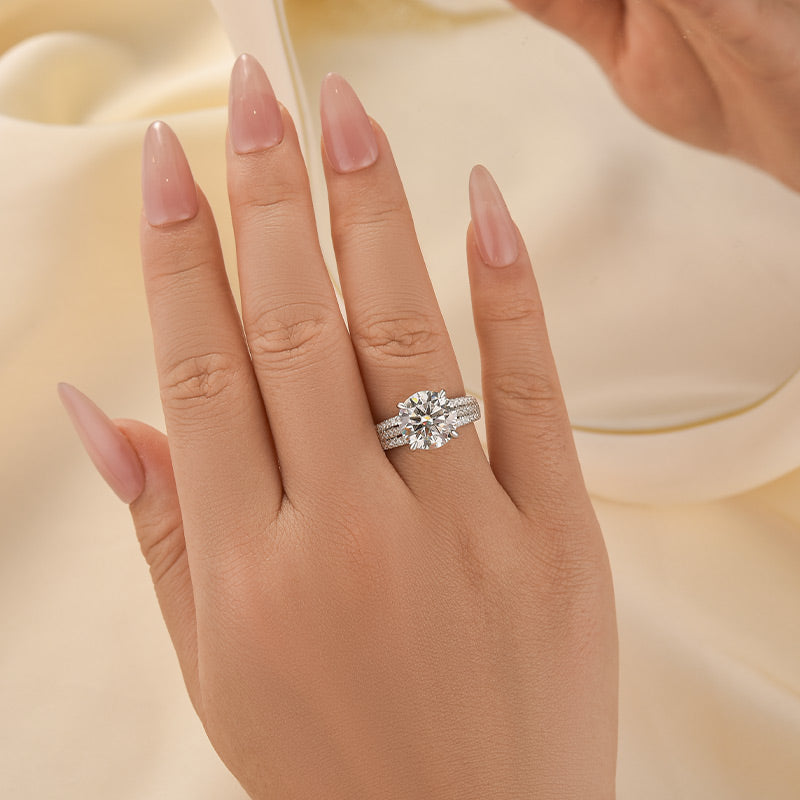 Moissanite Split Shank 4.0 Carat Round Cut White Gold Engagement Ring - louilyjewelry