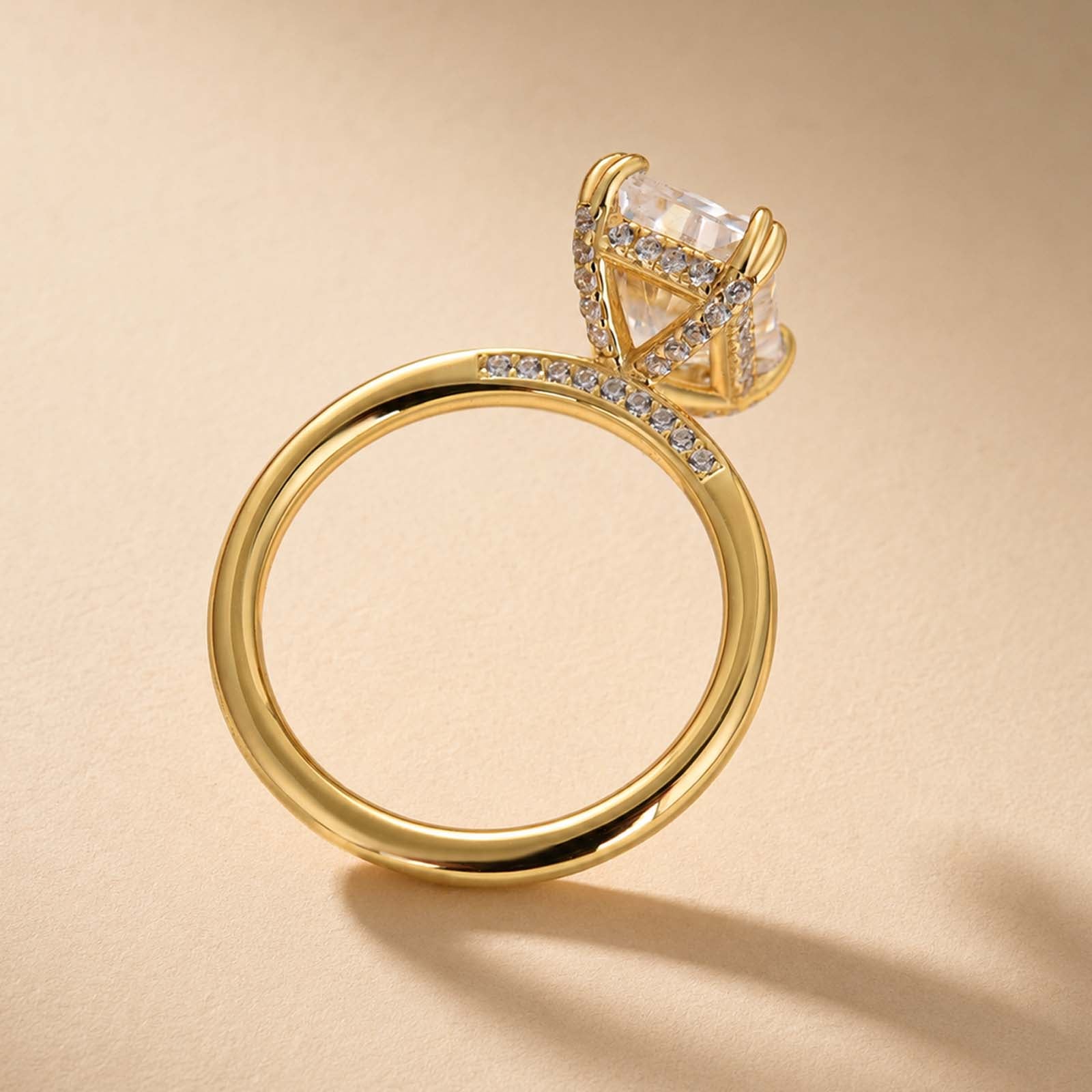 S925 Moissanite 3.5Ct Radiant Cut Hidden Halo Engagement Ring 18K Yellow Gold Plated Promise Wedding Ring For Women