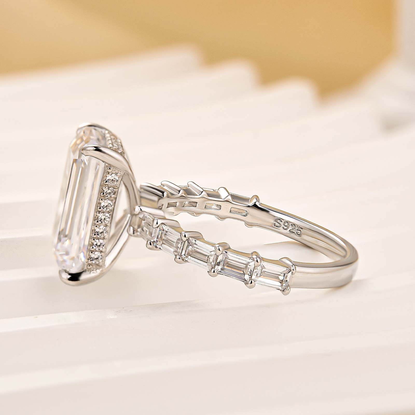 5.5Ct Emerald Cut Hidden Halo Engagement Ring Travel Ring In Sterling Silver