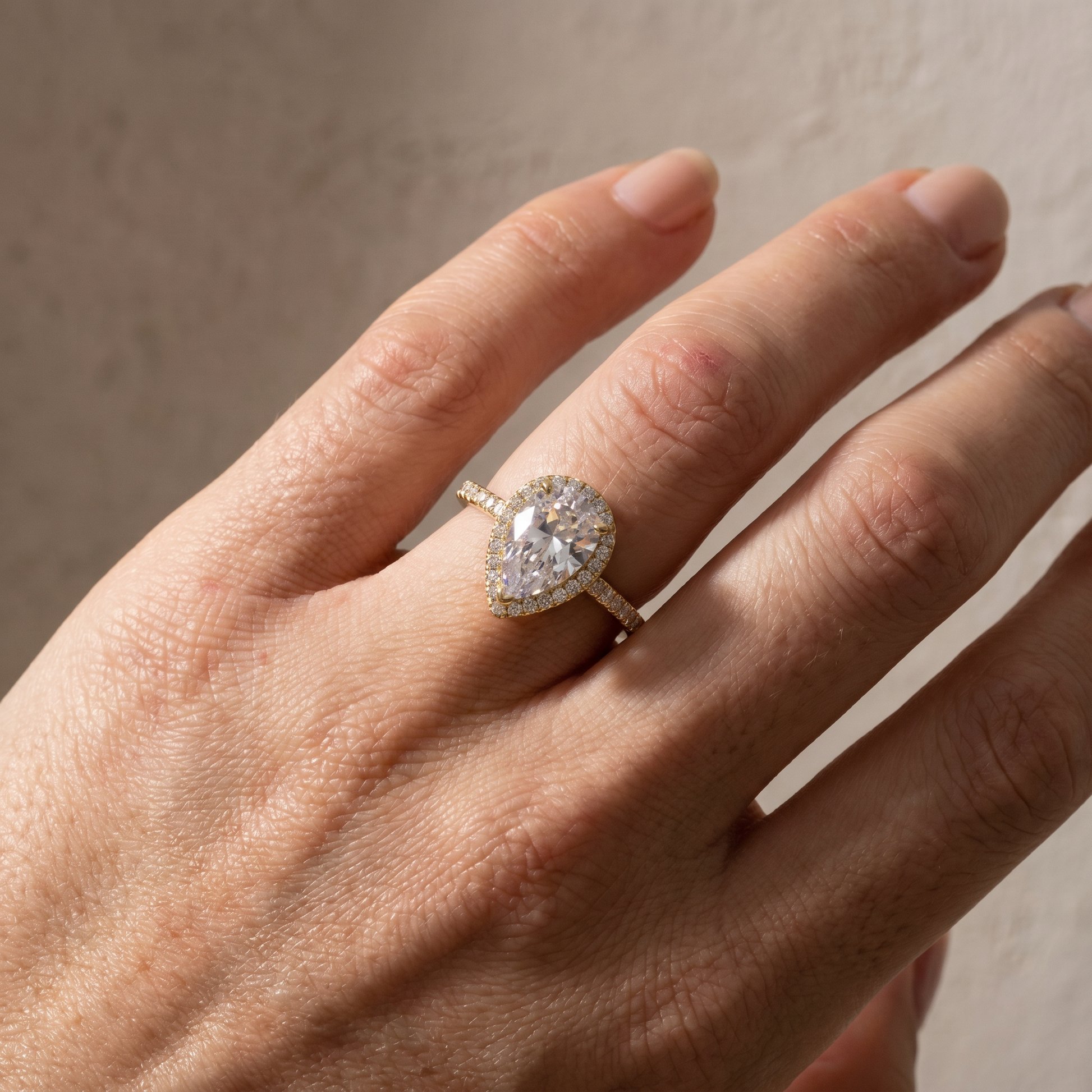 Louily Halo 2.2Carat Pear Cut Engagement Ring In Sterling Silver