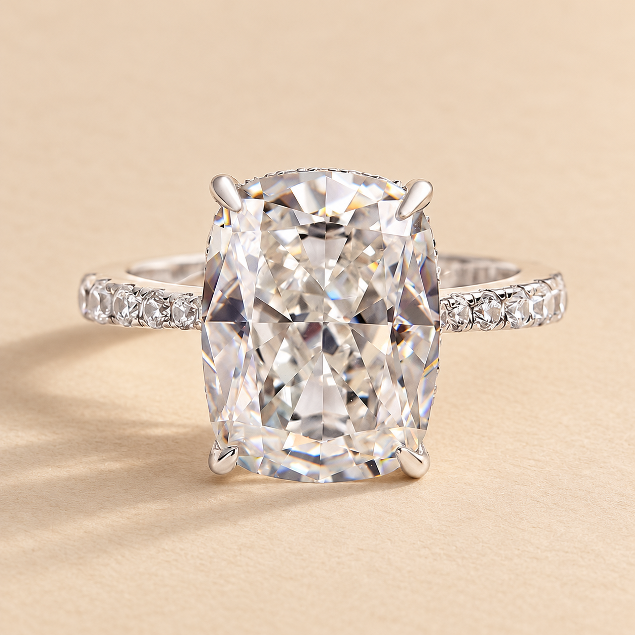 Louily Exclusive Crushed Ice Cushion Cut Engagement Ring In Sterling Silver