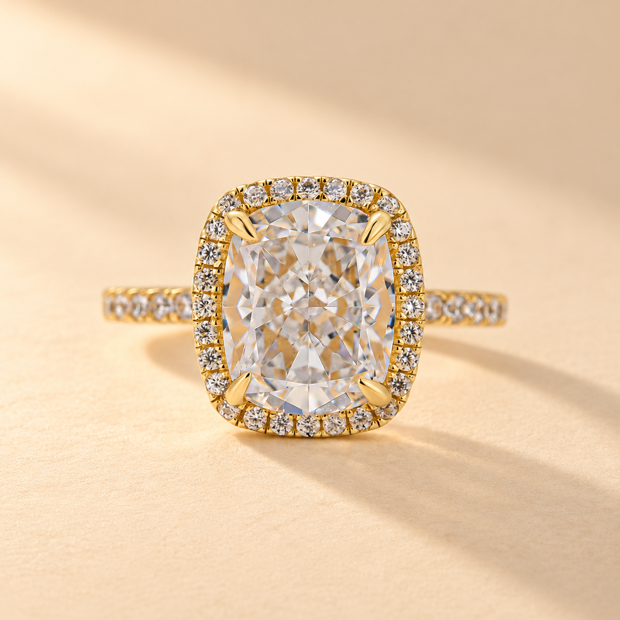 Louily Luxurious Halo Cushion Cut Simulated Diamond Engagement Ring In Sterling Silver