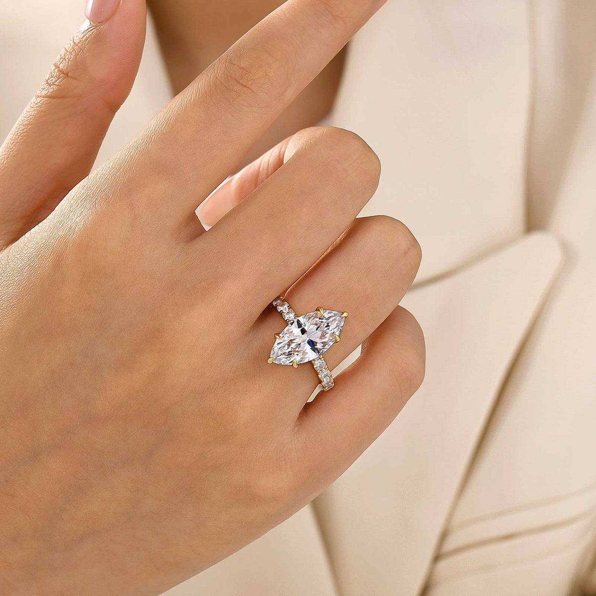 4.0Ct Marquise Cut Hidden Halo Pavé Engagement Ring In Sterling Silver