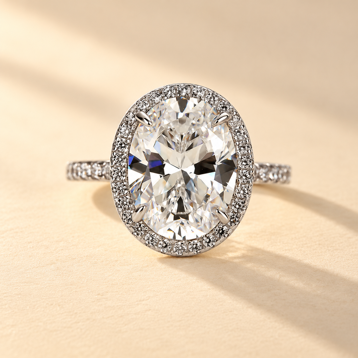Louily Halo 3.5Ct Oval Cut Simulated Diamond Engagement Ring In Sterling Silver