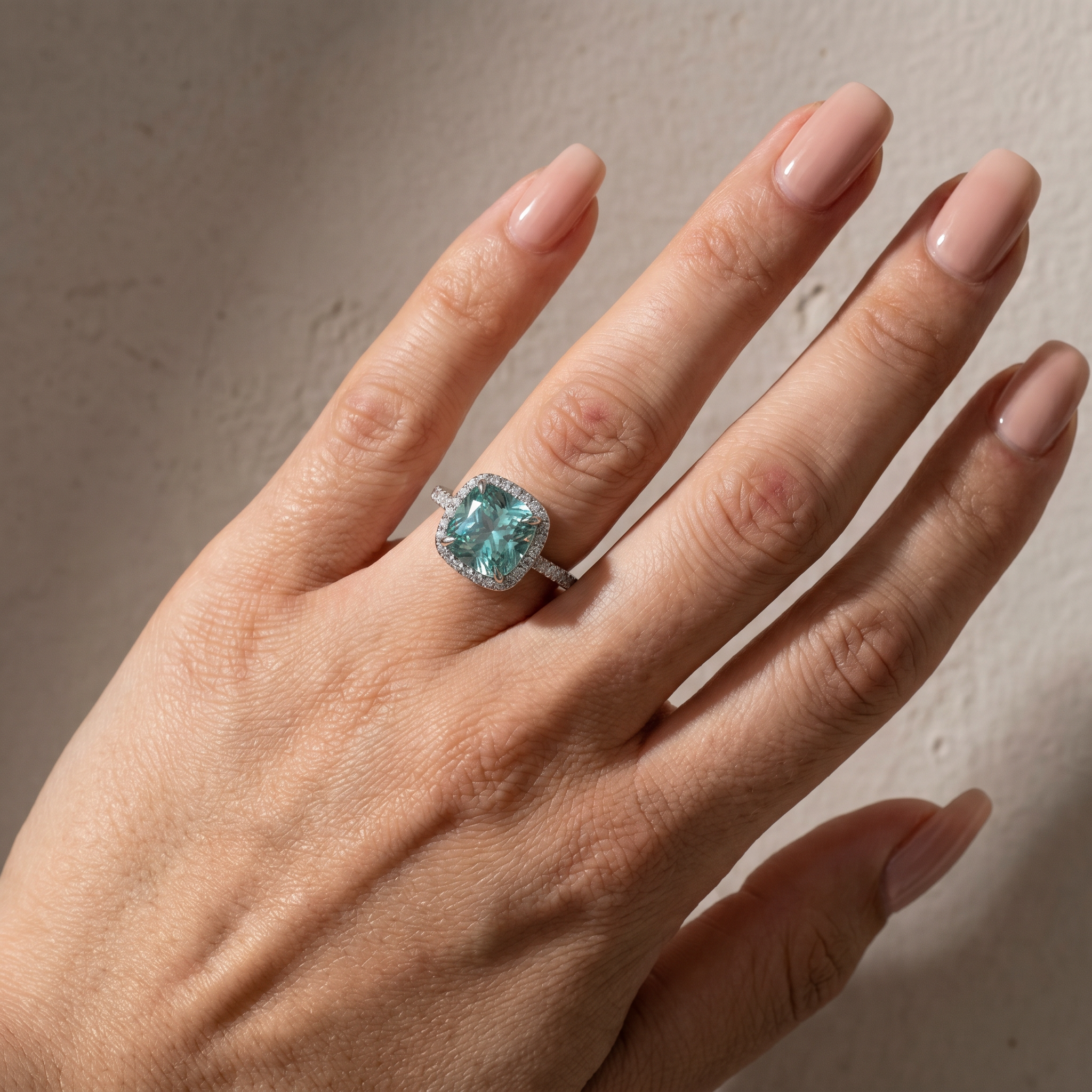 Louily Exquisite Halo Cushion Cut Cyan Blue Engagement Ring In Sterling Silver