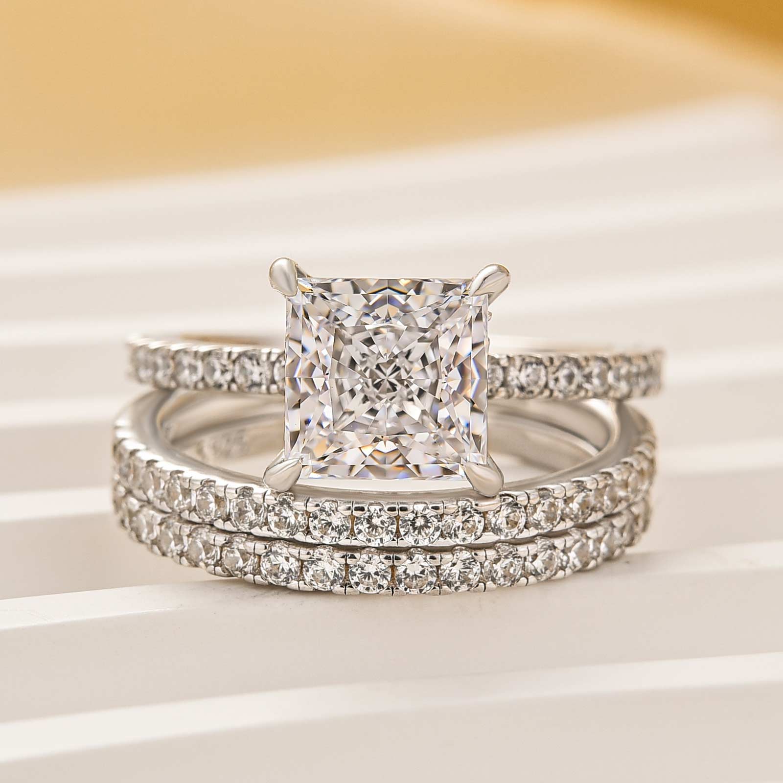3PC 2.0Ct Princess Cut Wedding Ring For Her With Two Classic Wedding Bands - louilyjewelry