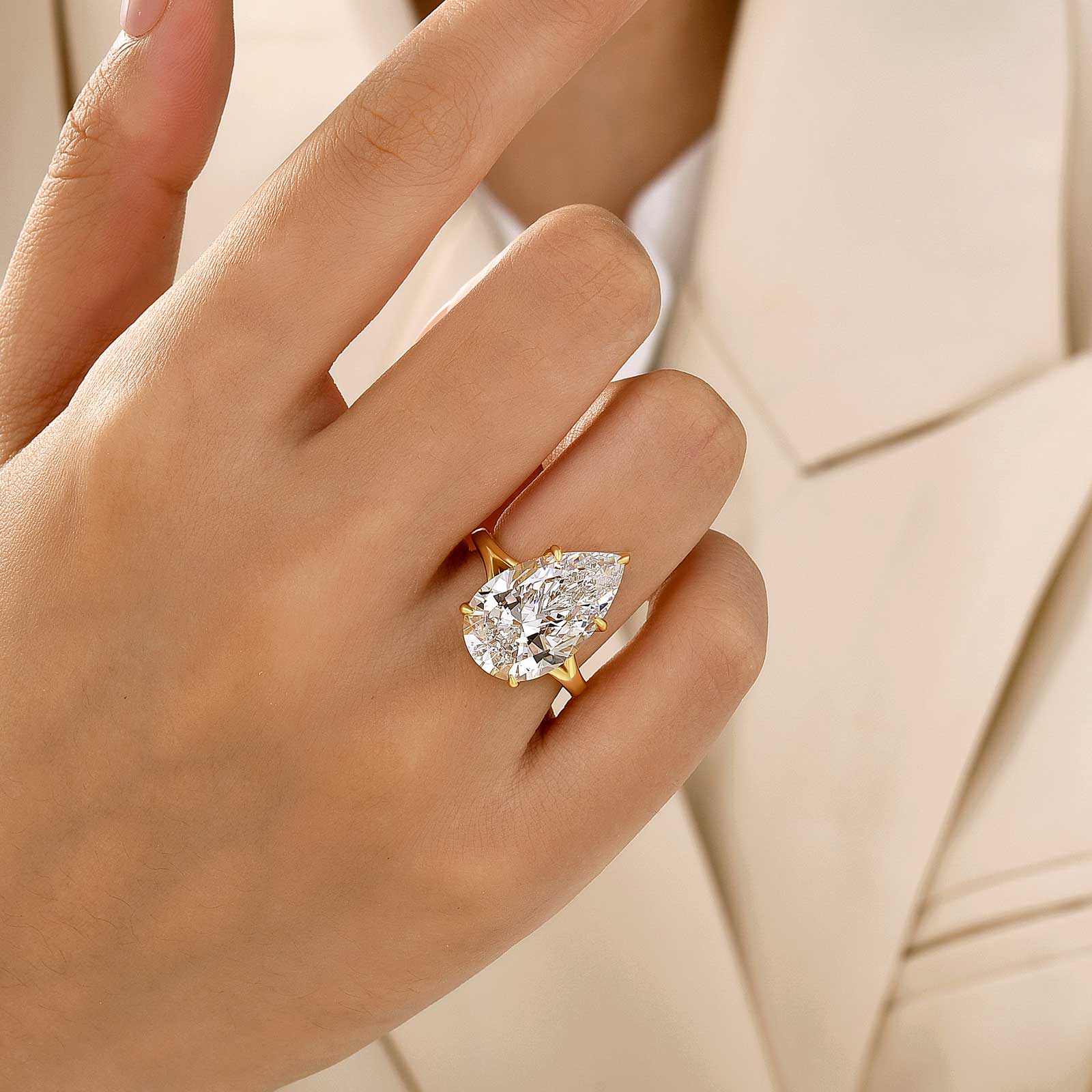 Split Shank 9.5Ct Pear Cut Hidden Halo 18K Yellow Gold Plated Engagement Ring
