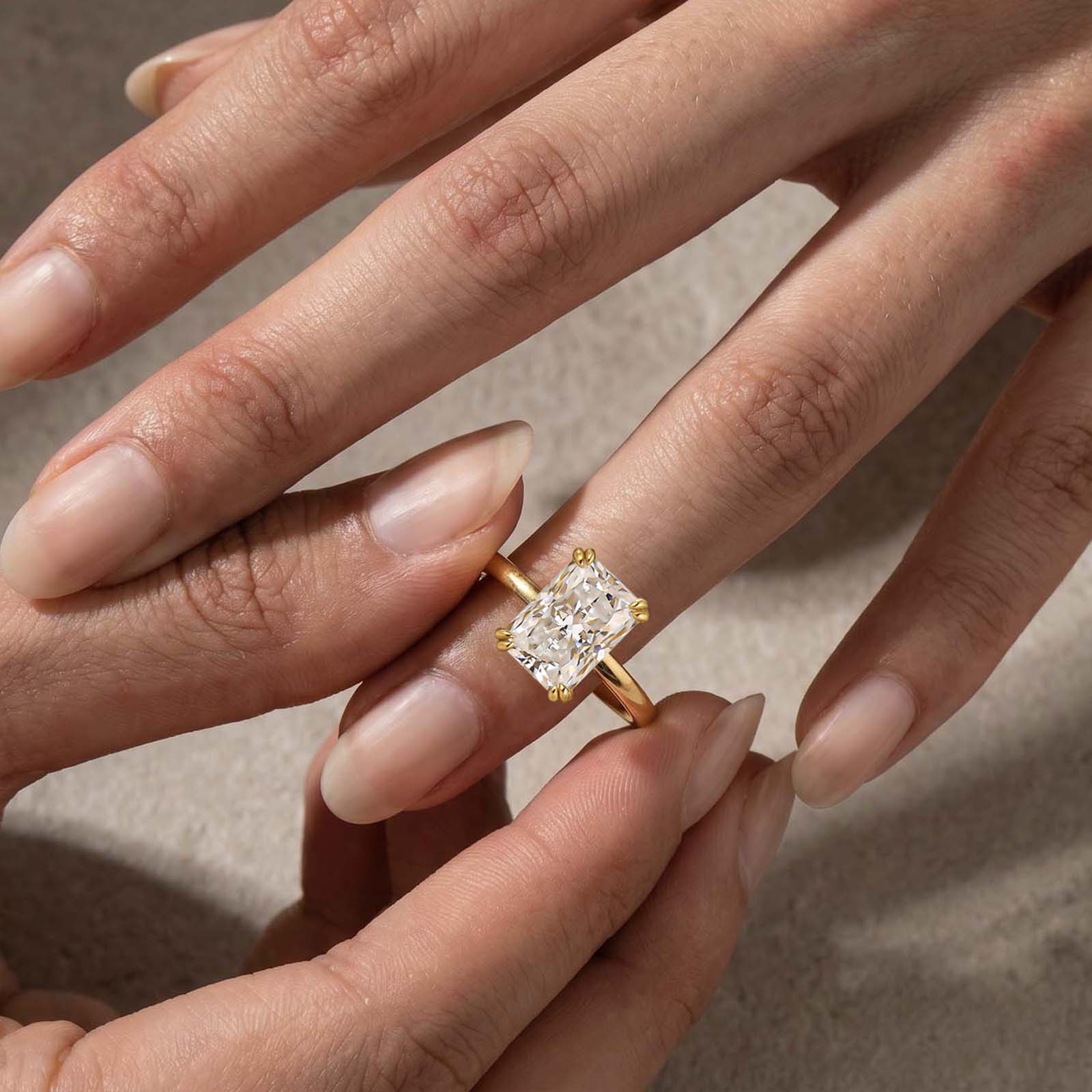 S925 Moissanite 3.5Ct Radiant Cut Hidden Halo Engagement Ring 18K Yellow Gold Plated Promise Wedding Ring For Women