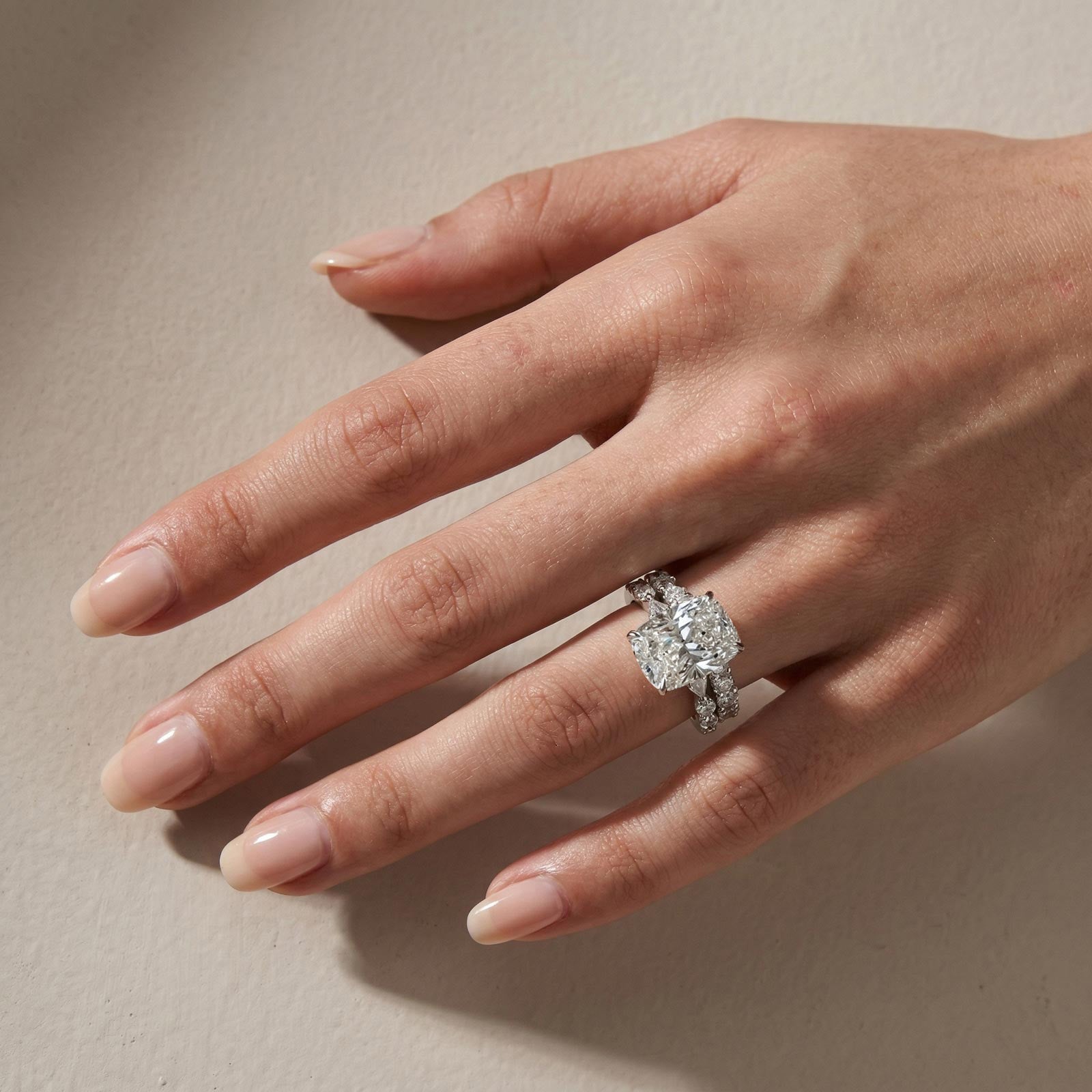 S925 Crushed Ice 5.0Ct Cushion Cut Engagement Ring in Sterling Silver with Wedding Band