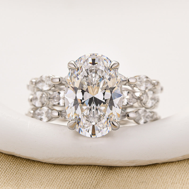 Louily Unique 4.5Ct Oval&Marquise Cut 3PC Wedding Ring Set In Sterling Silver