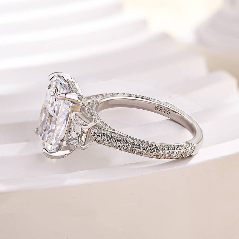 4.5Ct Radiant Cut Three Stone Yellow Gold Promise Ring Engagement Ring In Sterling Silver