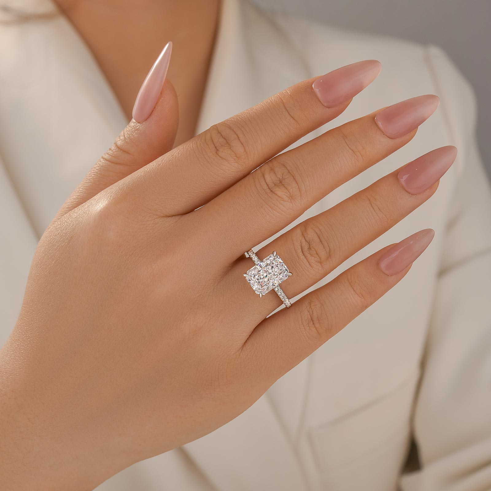 4.0Ct Radiant Cut Engagement Ring For Women In Sterling Silver