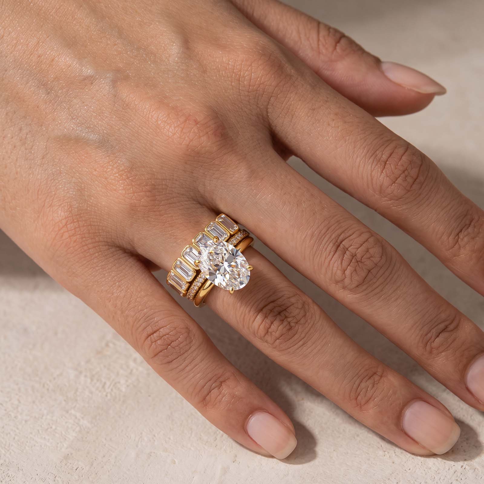 S925 3PC Hidden Halo 4.5Ct Oval Cut Stackable Luxe Statement Ring Sets For Women