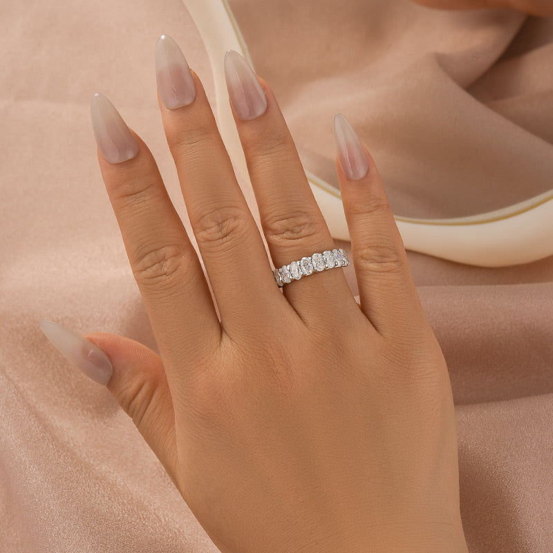 Louily Half Oval Cut Simulated Diamond Wedding Band