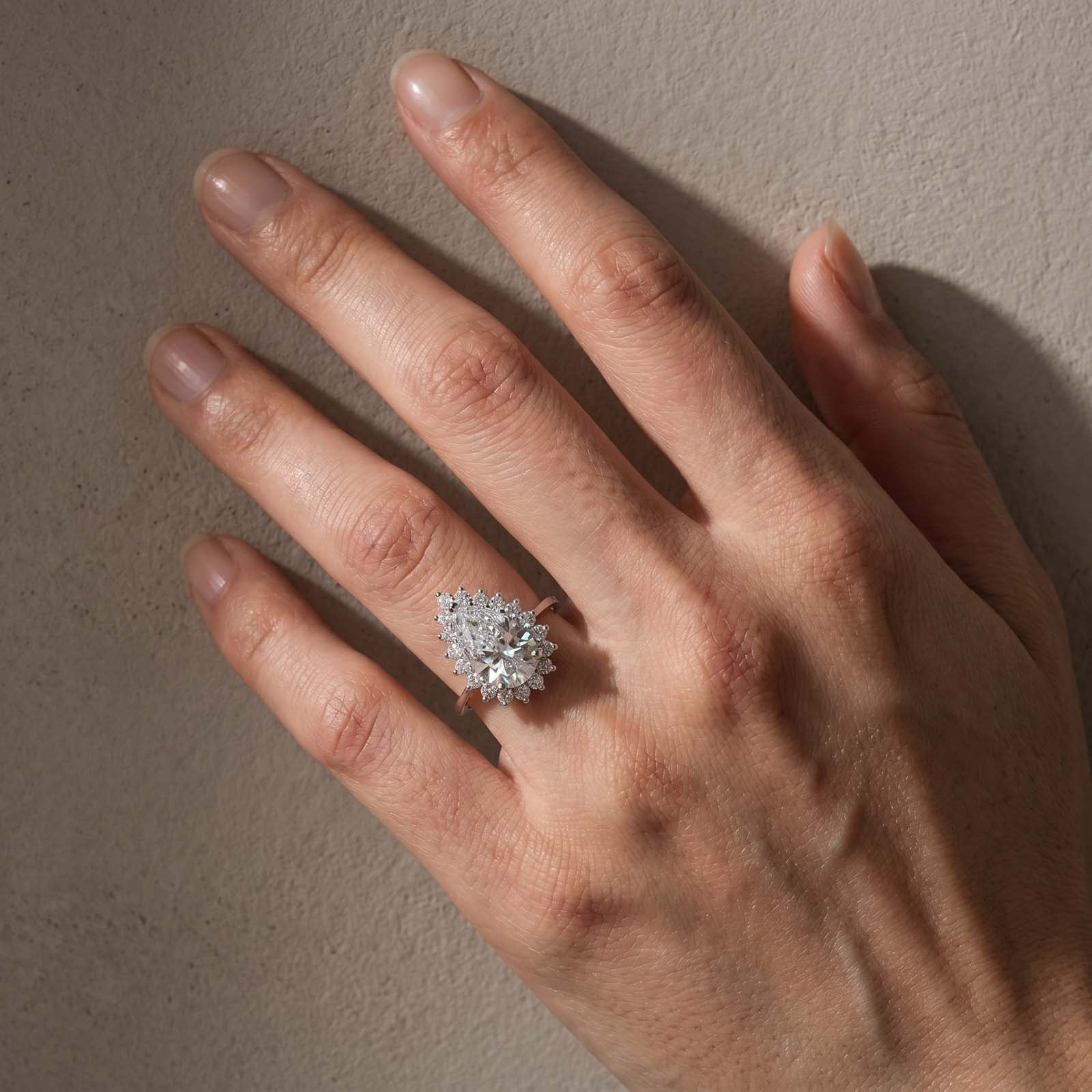 S925 4Ct Pear Cut Vintage Halo Engagement Ring In Sterling Silver For Holiday Ring Gift