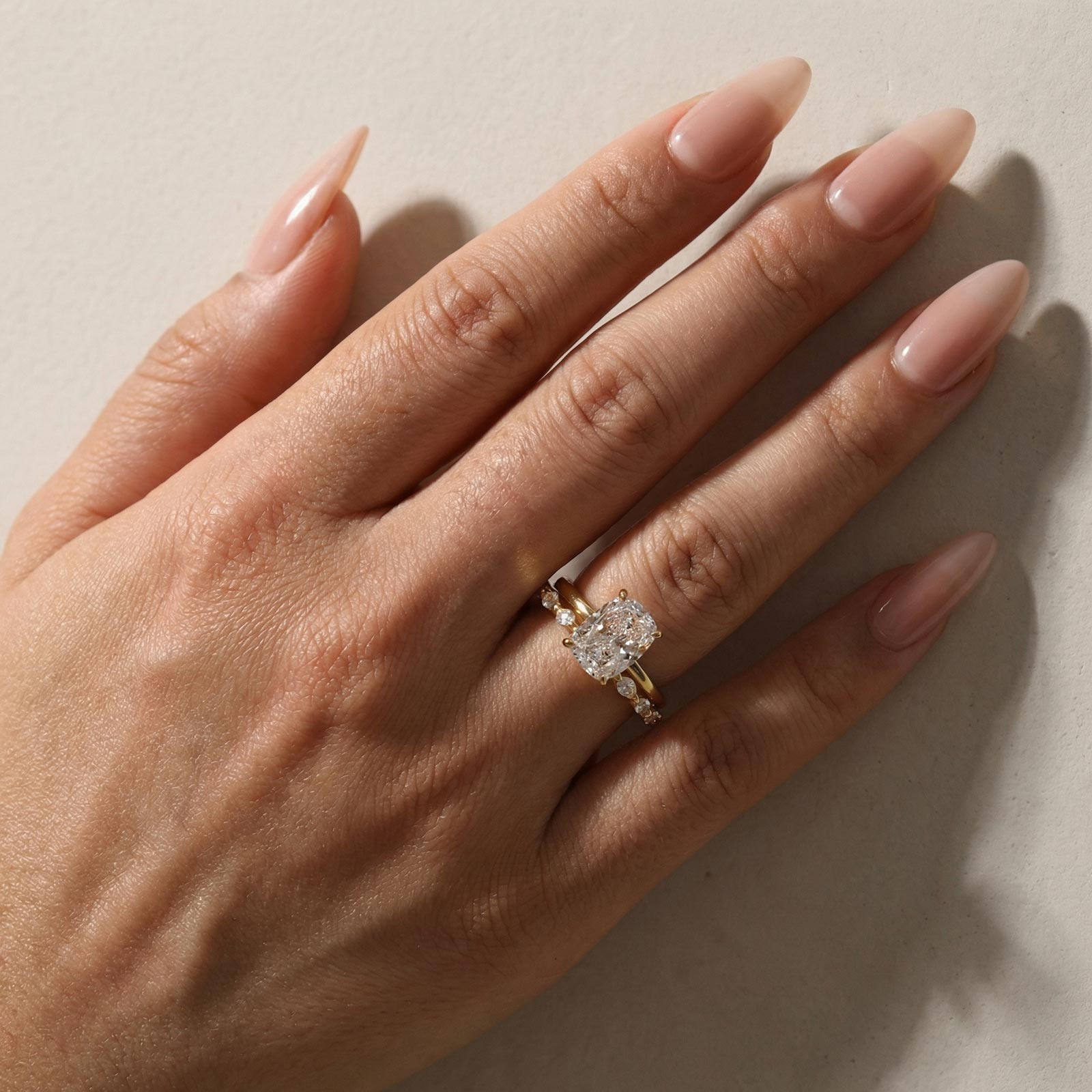 S925 2PC 3.0Ct Cushion Cut Yellow Gold Engagement Ring Set with Marquise & Round Cut Band