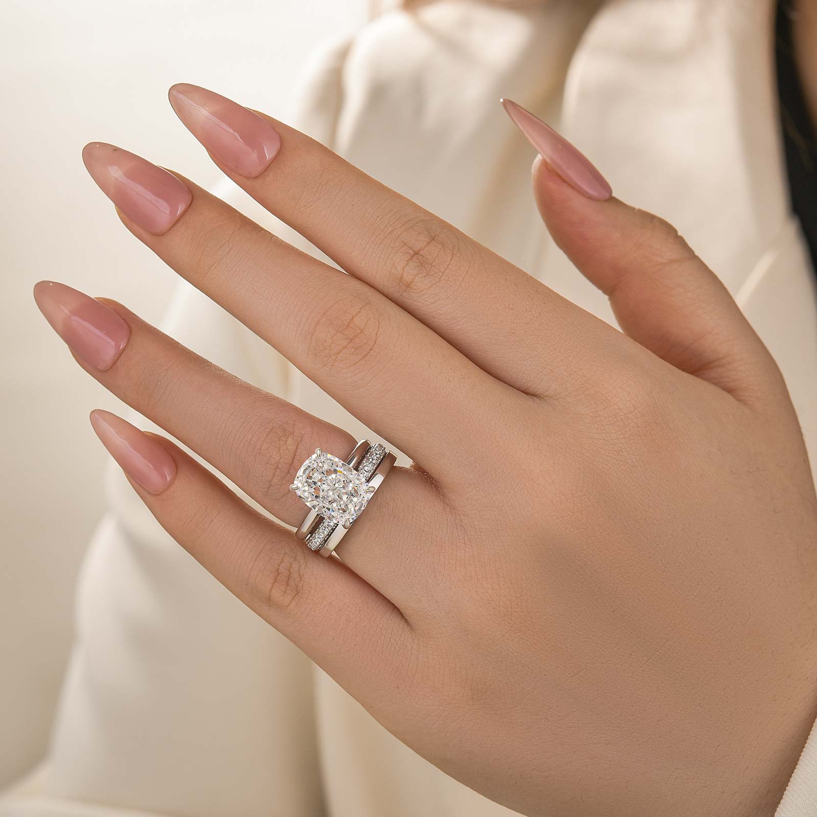 3PC Wedding Sets 6.5Ct Elongated Cushion Cut Wedding Ring Set With Classic Wedding Bands - louilyjewelry