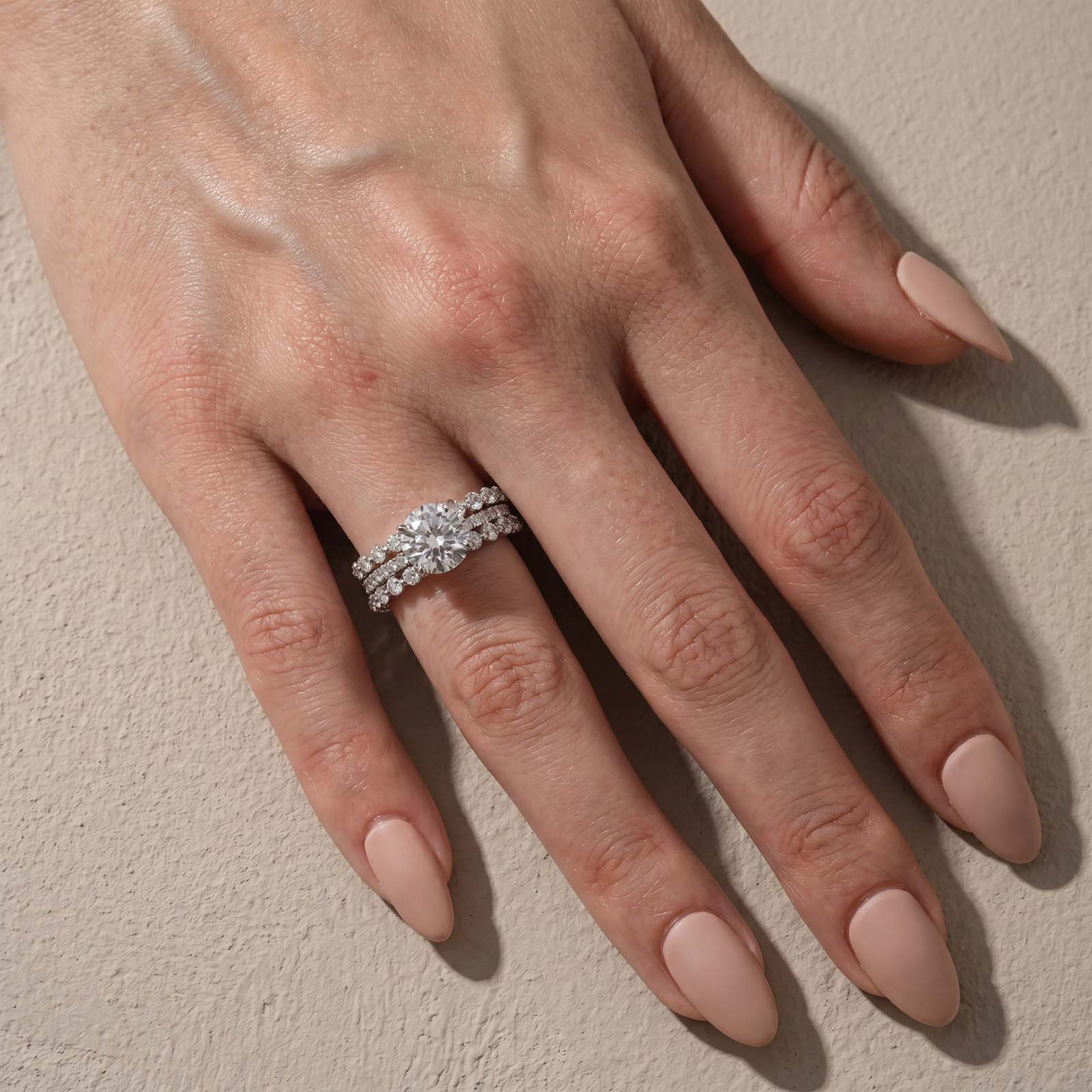 S925 2.0Ct Round Cut Engagement Ring with 0.77Ct Enhancer Wedding Band For Everyday Wear